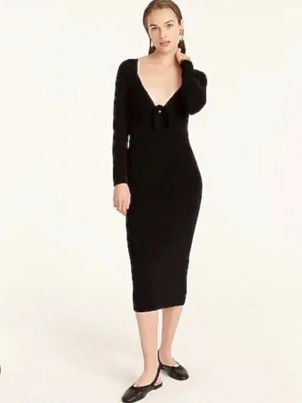 Flattering! J. Crew Ribbed Tie-Front Sweater Dress — Black